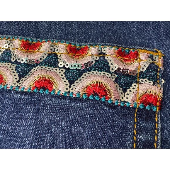 DESIGUAL Exotic Sequin Embroidered Metallic Floral Zip Ankle Skinny Jeans Sz 24 - Picture 10 of 11